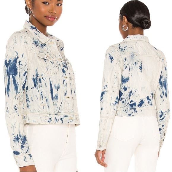 Free People Retro Acid Wash Bohemian Denim Jean Jacket Tie Dye Size Large NWT - Picture 5 of 16